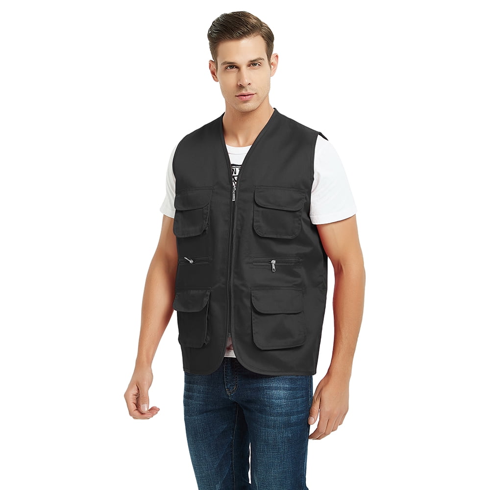 TOPTIE 5 Packs Supermarket Work Vest Volunteer Activity Event Waistcoat with Pockets-Black-XL