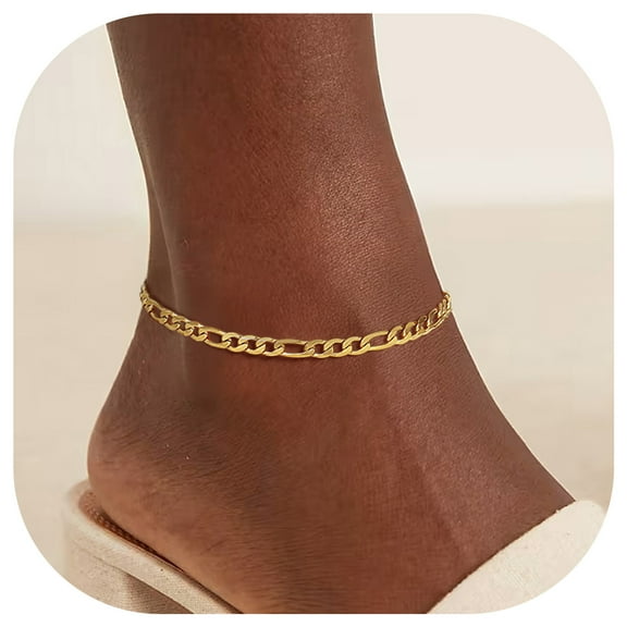 ChainsProMax Ankle Bracelet for Women Figaro Ankle Chain Gold Plated Mens Chain Anklet