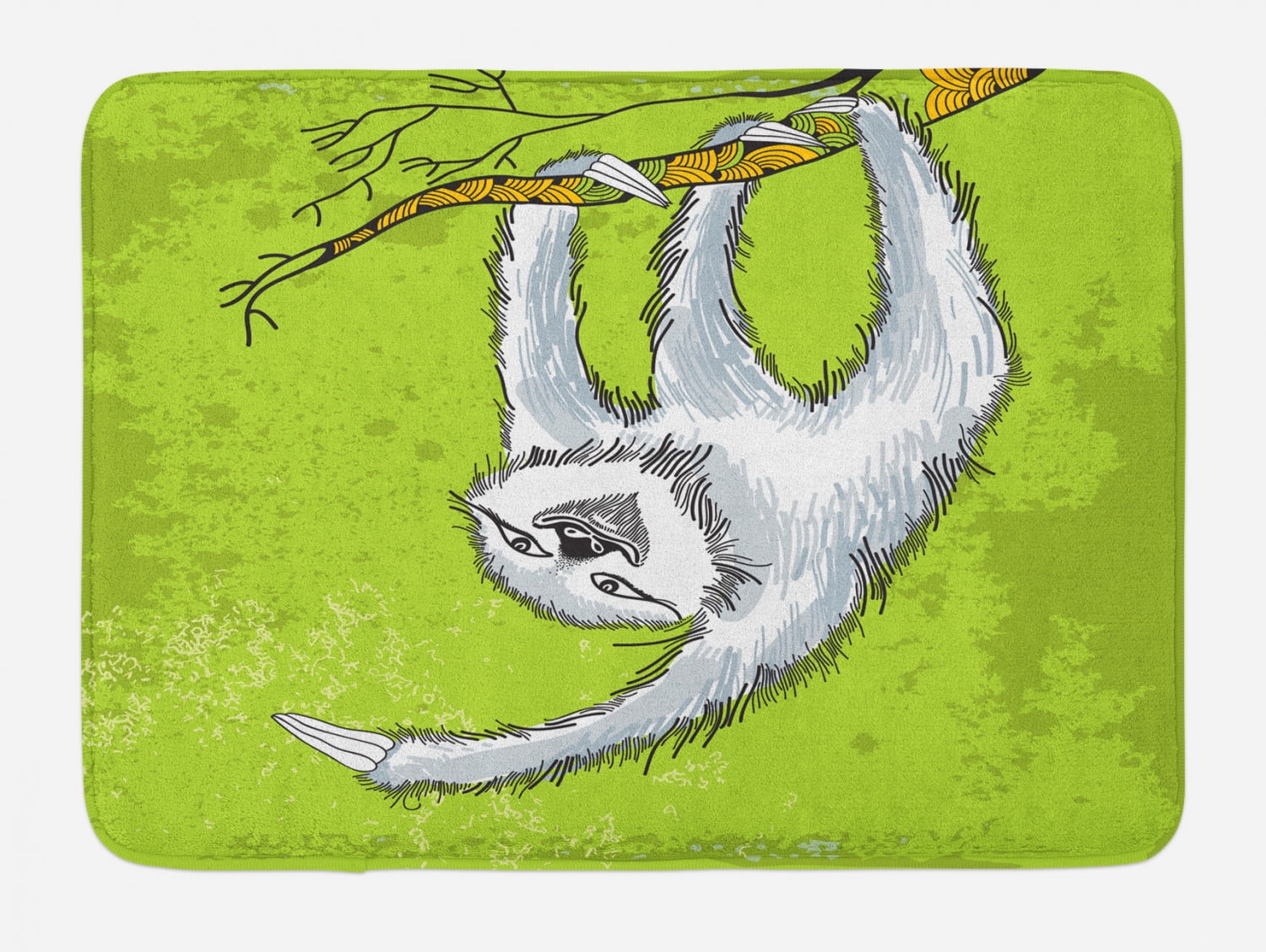Sloth Bath Mat, Smiling Sloth Clutches Hanging on a Branch Habitat
