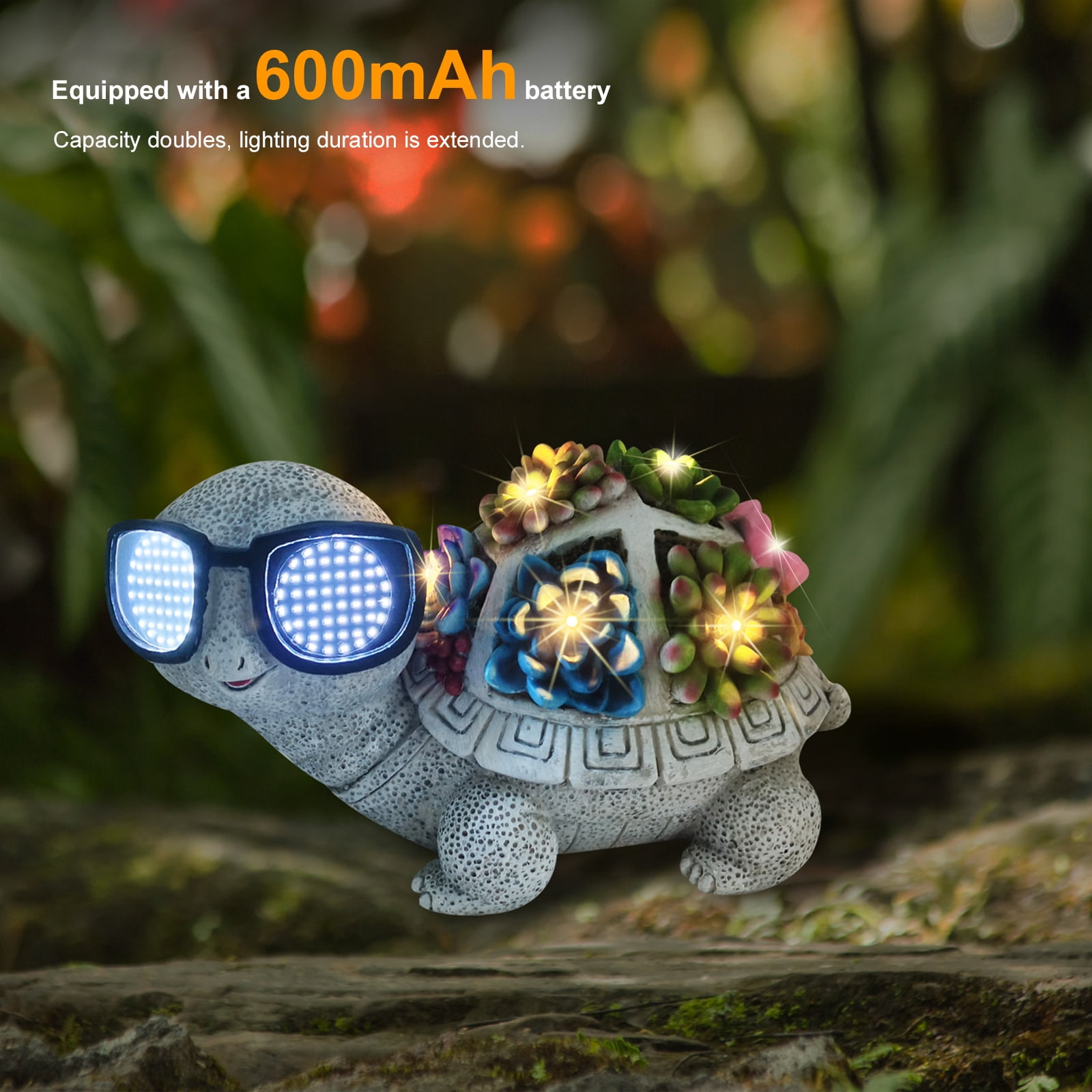 HAHUT Large Solar Garden Statues Decor with 7 LED, Turtle with Sunglasses & Succulent Figurine Ornaments for Patio, Balcony, Yard, Lawn Decor