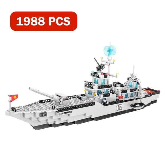 1988PCS Military Building Blocks Warship，Military Cruiser Building sets Toys for kids 6 , Battle Ship Model Toys Gifts for Boys and Girls, Gray
