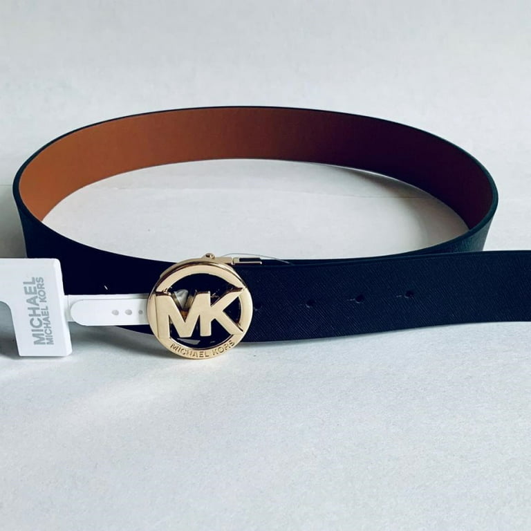 Michael Kors Saffiano Leather Reversible MK Logo Plaque Buckle Belt (M) at   Women's Clothing store