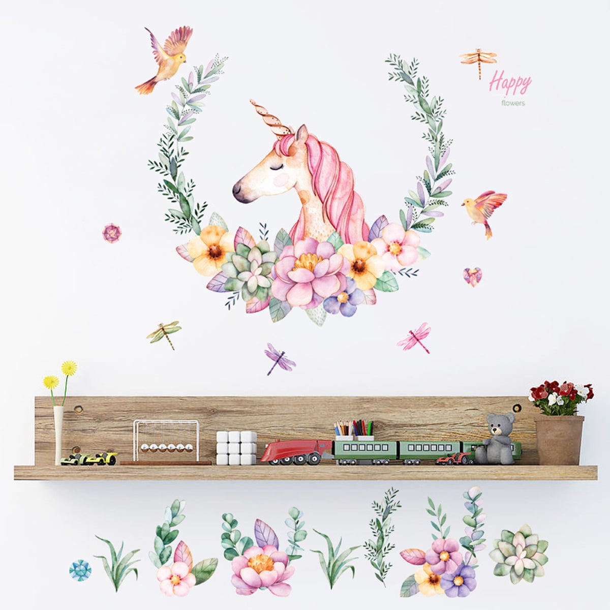 Unicorn Room Decor Girls Bedroom Decor Unicorn Flower Wall Decals Stickers Large Size for Kids Bedroom for Birthday Christmas Gift