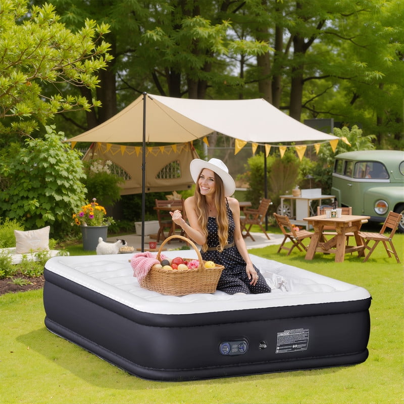 TINKLE WELL Queen Size Air Mattress with Built-in High Capacity Pump, 22" Extra Tall Raised Airbed, Non-Slip Bottom Design, Supports 660 lbs, Inflatable Mattress for Home, Camping and Travel