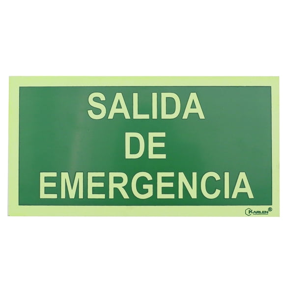 Letrero Señalización Salida De Emergencia Fotoluminiscente/Verde KARLEN 25 x 13