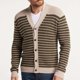 thumbnail image 1 of Mens Striped V-Neck Cardigan Sweater Long Sleeve Button Down Khaki Overcoat, 1 of 5