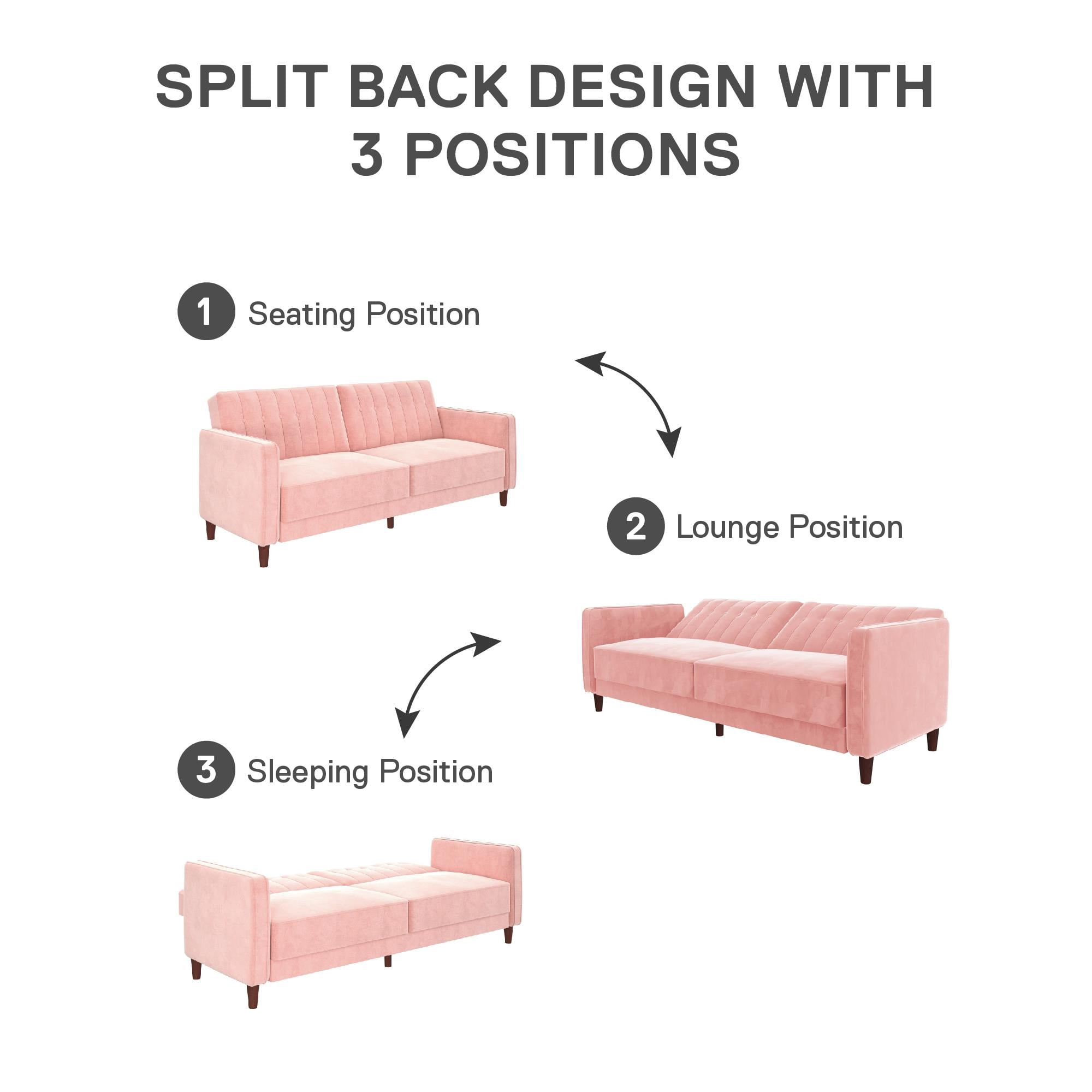 DHP Pin Tufted Transitional Futon, Pink Velvet