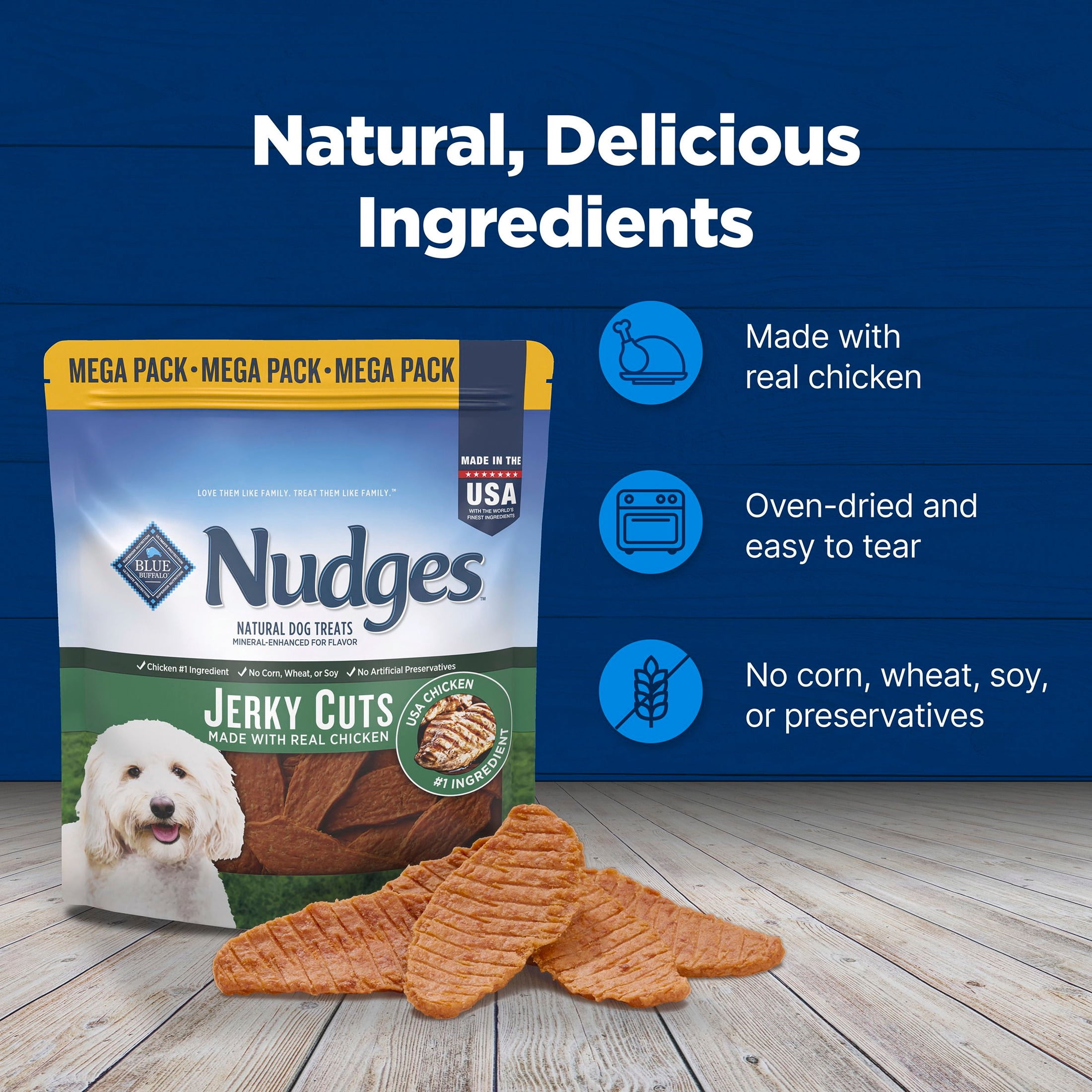 Blue Buffalo Nudges Jerky Cuts, Natural Dog Treats, Chicken Jerky, 44oz Bag