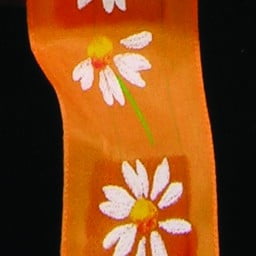 The Ribbon People Orange and White Gerbera Daisies Wired Craft Ribbon 1.5" x 27 Yards