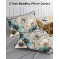 thumbnail image 2 of Teal Tulip Butterfly Queen Pillow Cases Set of 2 - Microfiber Bed Throw Pillow Covers, Beige Turquoise Floral Farmhouse Wooden Decorative Lumbar Pillow Cover with Envelope Closure for Sofa 20"x30", 2 of 6