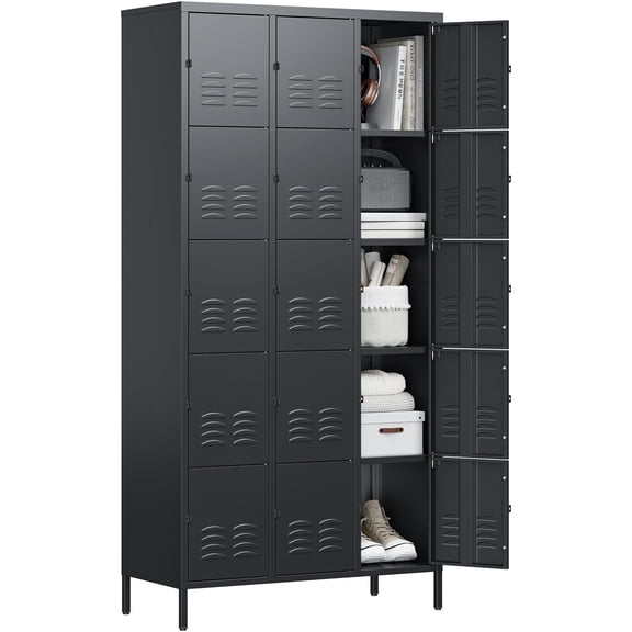 Letaya Metal Lockers for Employees-15 Door Storage Locker with Shelves and Lockable Steel Cabinet for School,Gym,Office,Staff(Black, 15 Door)