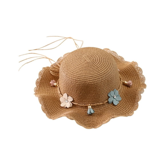 Kiplyki Summer Women Flower Bow Decorated Hat Rope Beach Hat Sun Hat