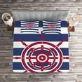 thumbnail image 2 of Ambesonne Nautical Quilted Coverlet 3 Pcs, Red Ship Wheel, King Size, Navy Blue Red, 2 of 2