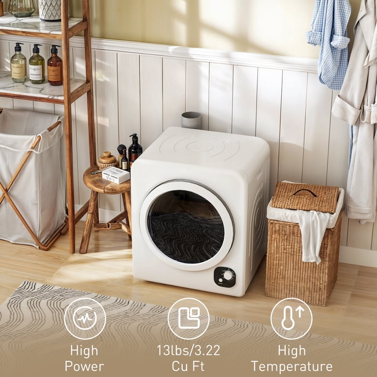 Portable 13LBS Capacity Clothes Dryer – 110V Electric Compact Dryer With Stainless Steel Tub, 4 Mechanical Controls, Timer & Quiet Operation (White)