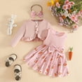thumbnail image 2 of HCNTES Toddler Baby Girl Easter Wear 3 Piece Cute Dress Set with Cardigan Girls Summer Outfits, 2 of 7