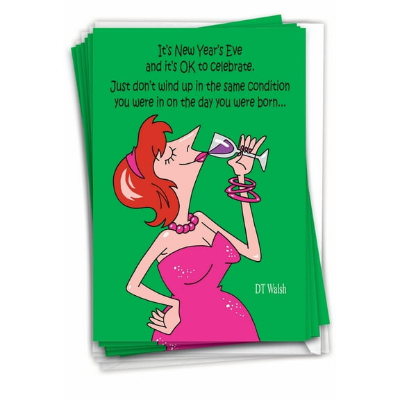 Pack of 12 New Year Cards Funny (1 Design, 12 Cards) - OK To Celebrate New Year C9481NYG-B12x1