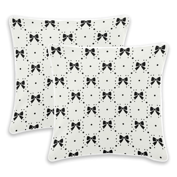 2 Pack Pillow Covers White Dotbow Printed Decorative Pillow Case with Hidden Zipper, (No Pillow Insert)