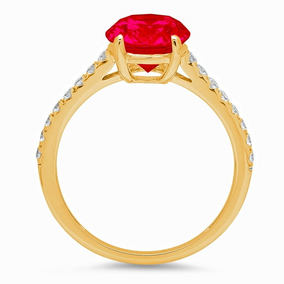 2.21 ct Oval Cut Simulated Ruby Solitaire with Accents Engagement Ring for Women in 14K Yellow Gold