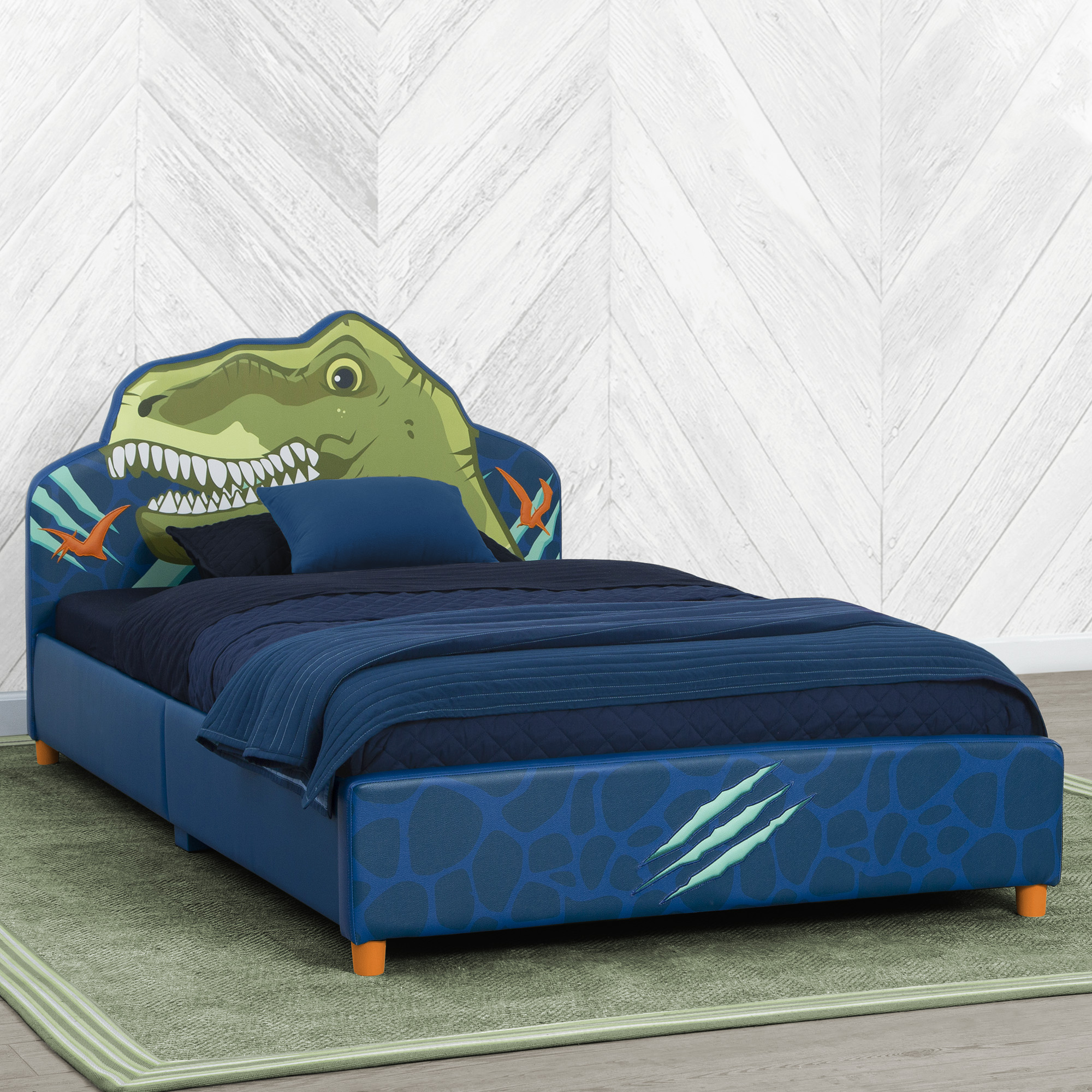 Delta Children Dinosaur Upholstered Twin Bed, Blue photo 1