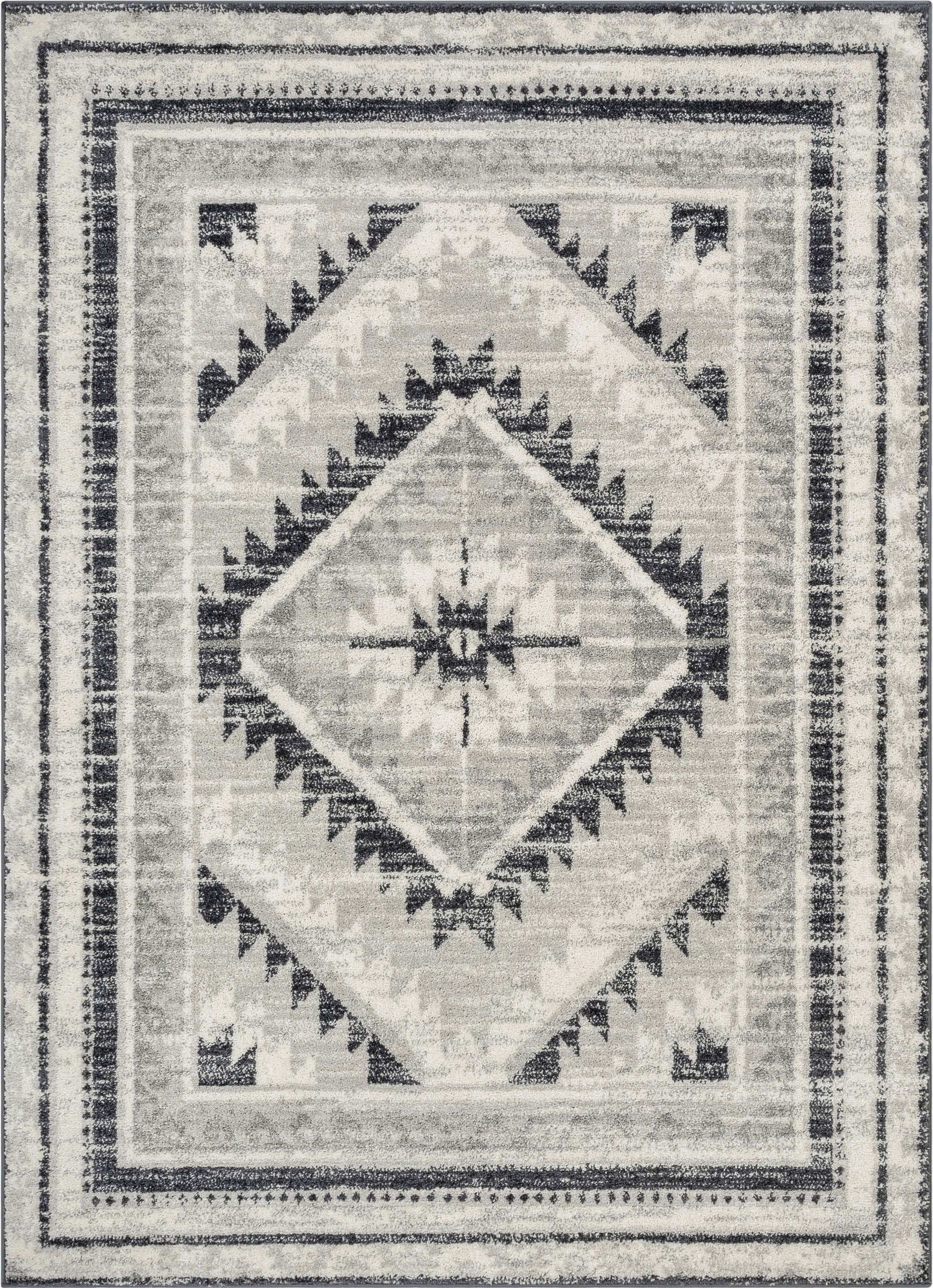 Well Woven Malfi Pisa Grey Aztec Tribal Southwestern 5'3" x 7'3" Distressed Area Rug