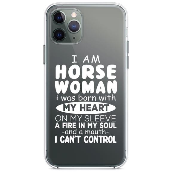 DistinctInk Clear Shockproof Hybrid Case for iPhone 11 Pro MAX (6.5" Screen) - TPU Bumper Acrylic Back Tempered Glass Screen Protector - I Am A Horse Woman - Can't Control