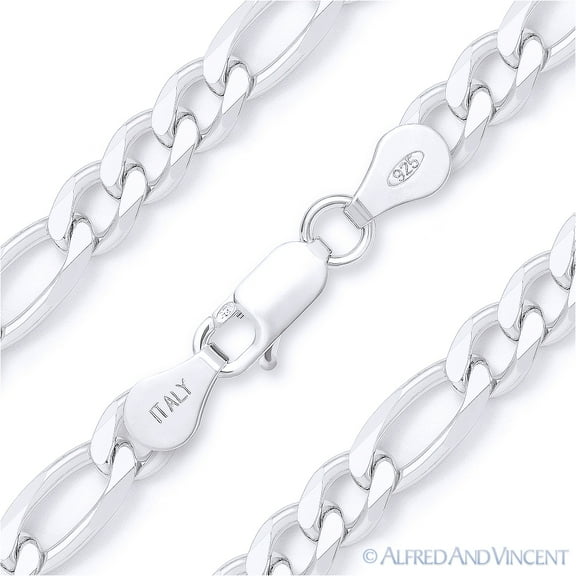 6.4mm Figaro / Figaroa Link Italian Chain Bracelet in Solid .925 Sterling Silver