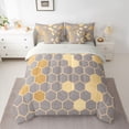 thumbnail image 2 of Homewish Chic Fashion Honeycomb Bedding Comforter Set 7pcs, Grey Gold Stripe Abstract Queen Bedding Sets, Teens Adult Men Women Reversible Queen Sheet Sets, Microfiber Bedroom Decor, 2 of 7