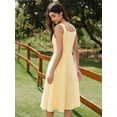 thumbnail image 5 of Vintage Elegant Women's Ditsy Floral Sleeveless Square Neck A-Line Midi Dress with Pockets and Button Detail, 5 of 10
