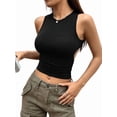 thumbnail image 3 of Women'S Cut Out Ruched Backless Cropped Tank Tops Slim Fit Scoop Neck Sleeveless Solid Tank Black L, 3 of 9