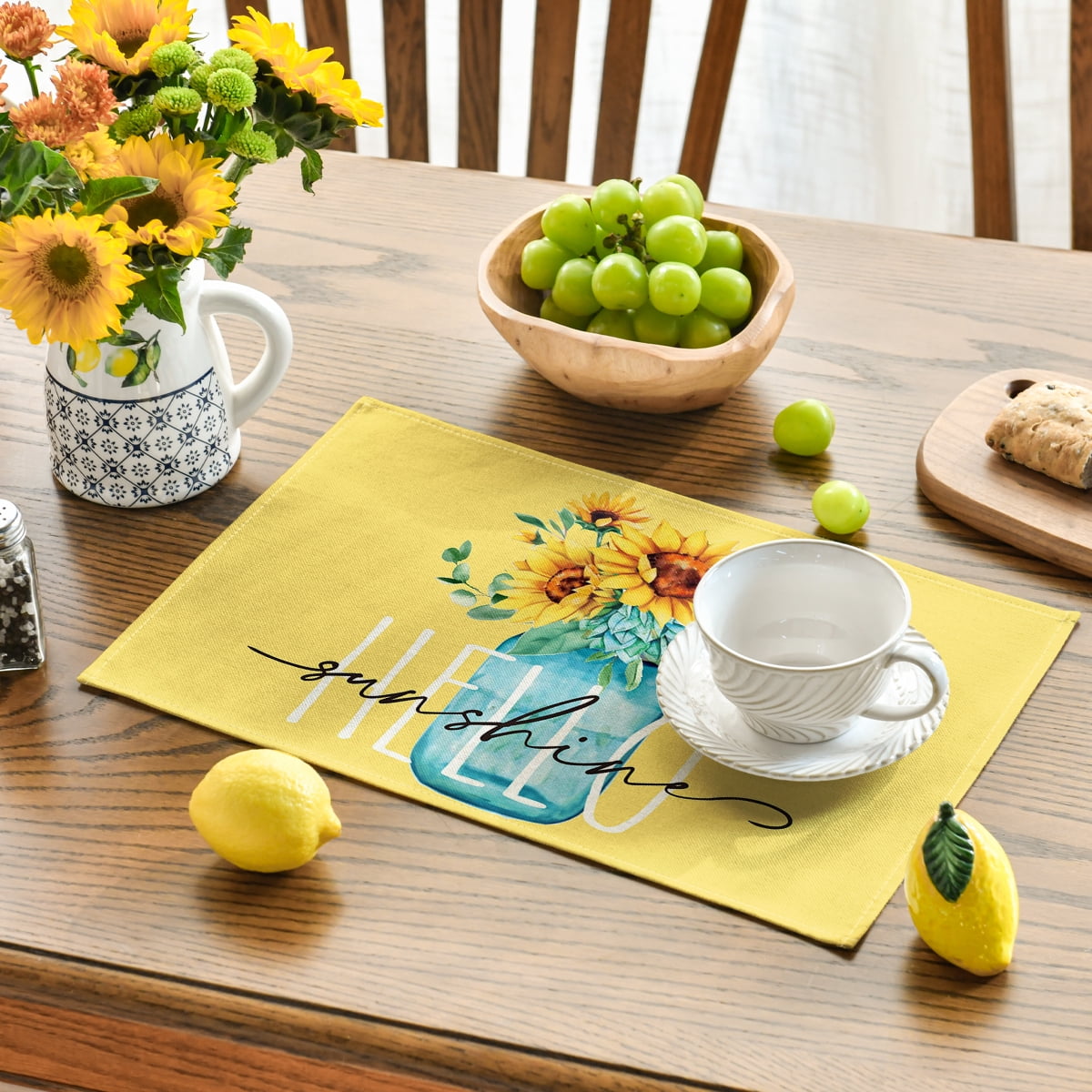 Sm:)e 4 Set Total 16PCS Seasonal Decorative Placemats, All Season Polyester Durable Vintage Rustic Table Mats for Kitchen Home Farmhouse Cabin Decor Holiday Celebration