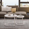 thumbnail image 3 of Nesting Coffee Table Set of 2, 23.6" Round Wooden Tables with Metal Frame, Side Tables for Living Room, Bedroom, Balcony, Modern Home Furniture, 3 of 8