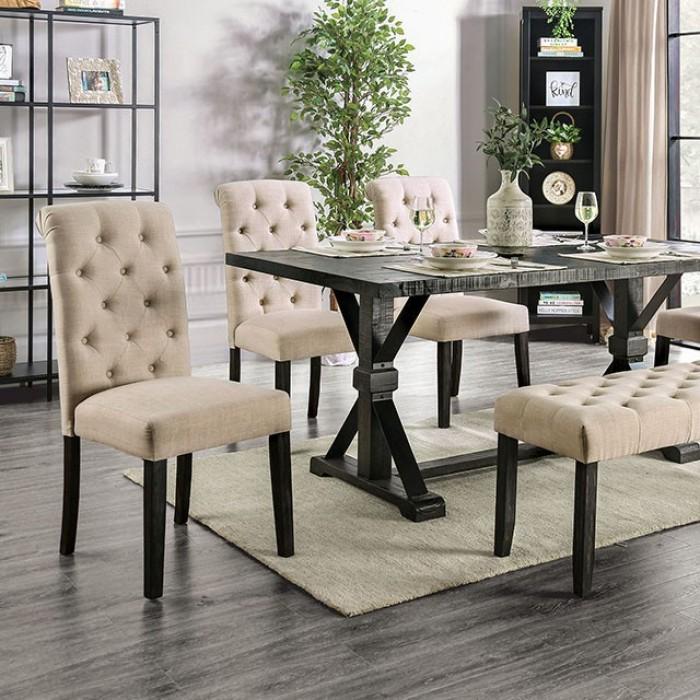 Rustic Antique Black & Ivory Dining Table Set 5pcs FOA Alfred