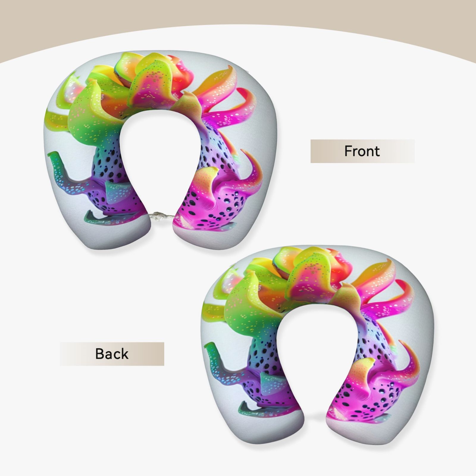 Xecao Colorful Glitter Dagon Fruit Print Memory Foam Cervical Neck Pillow Versatile U-Shaped Pillows for Home,Office,Camping,Travelling,Soft Washable Cover