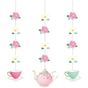 Party Central Club Pack of 36 Pink and Teal Blue Floral Tea Party Hanging Cutouts 32"