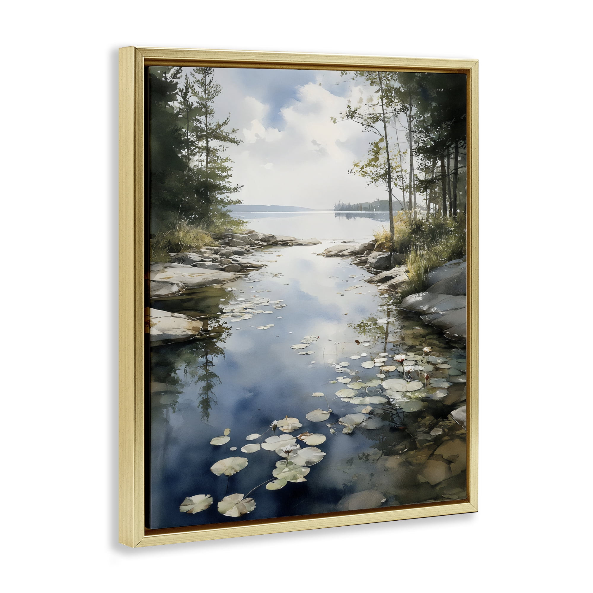 Stupell Industries Lilypad Inlet Reflection Gold Framed Floater Canvas Wall Art, design by Franklyn Gregory