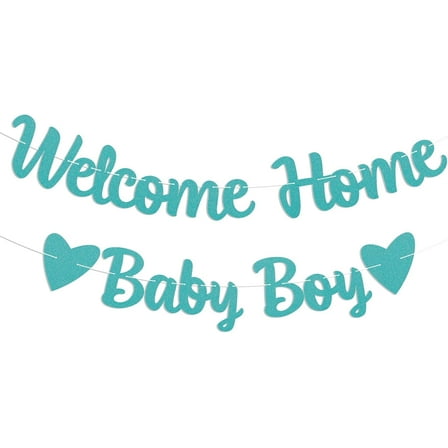 Welcome Home Baby Boy Banner - It's a Boy Baby Shower Decor, Little Sweet One Gender Reveal Baby Shower Decorations Blue Glitter
