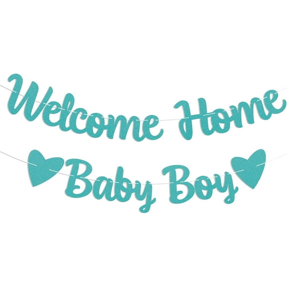 Welcome Home Baby Boy Banner - It's a Boy Baby Shower Decor, Little Sweet One Gender Reveal Baby Shower Decorations Blue Glitter