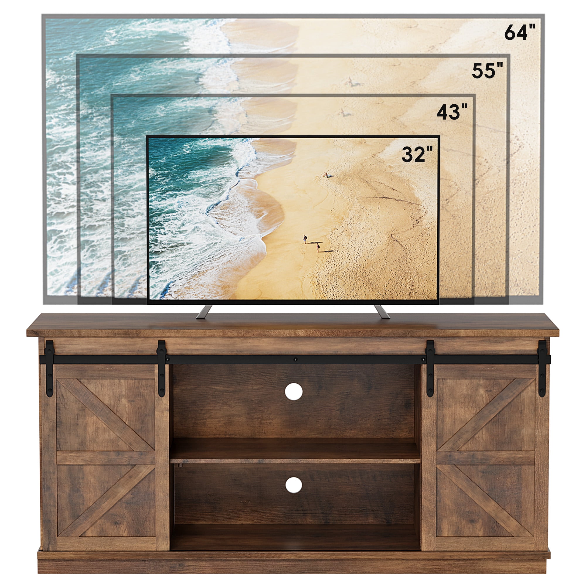 Vineego Rustic Modern TV Stand for 65-Inch TVs - Entertainment Center with Storage Cabinet & Sliding Barn Door Design,Oak