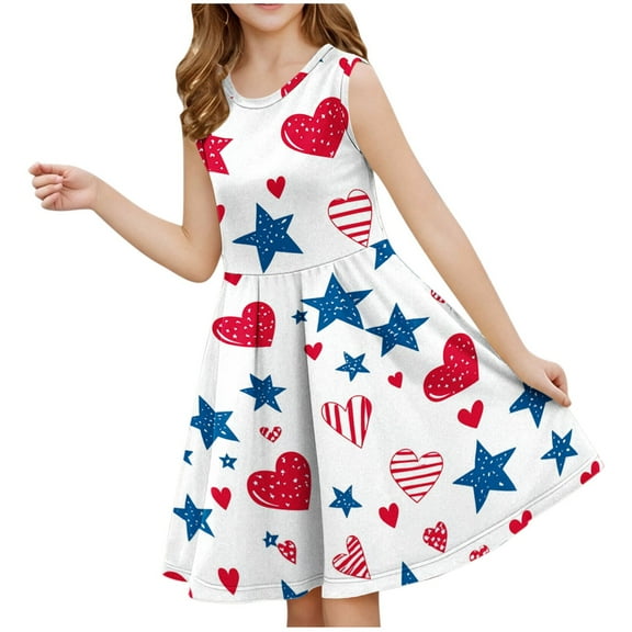 Moocorvic Toddler Girls Sleeveless Dress 4th of July Outfits for Girls, Summer Sundress Casual Playwear A-Line Dresses 7-8 Years