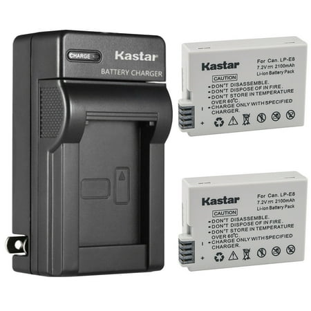 Kastar 2-Pack Battery and AC Wall Charger Replacement for Canon LP-E8 Battery Canon LC-E8 LC-E8E Charger Canon EOS 550D EOS 600D EOS 650D EOS 700D EOS Kiss X4 EOS Kiss X5 EOS Kiss X6 Cameras