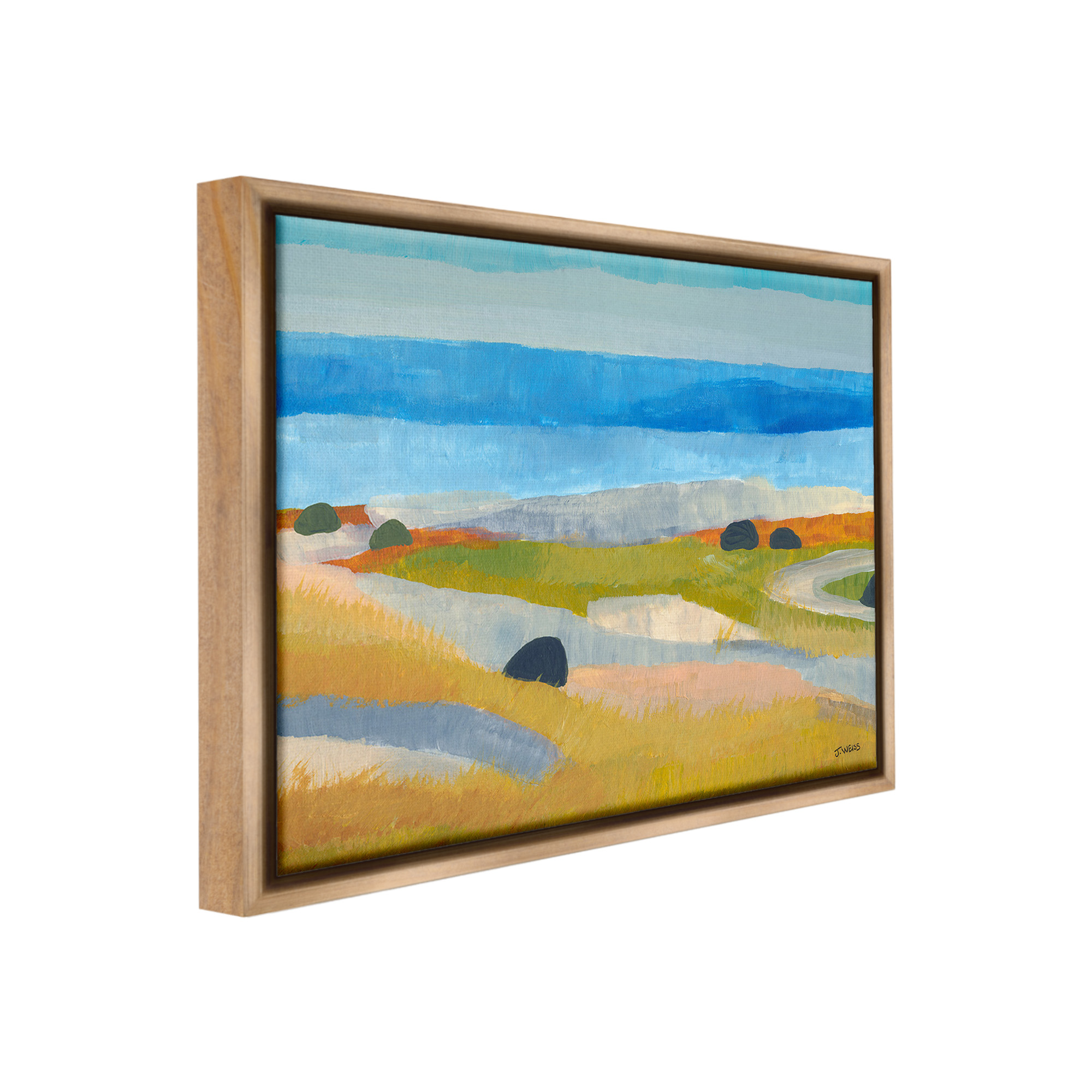 Stupell Industries Abstract Grassland & Beach Landscape Painting Brown Floater Framed Canvas Art Print Wall Art, 21 x 17