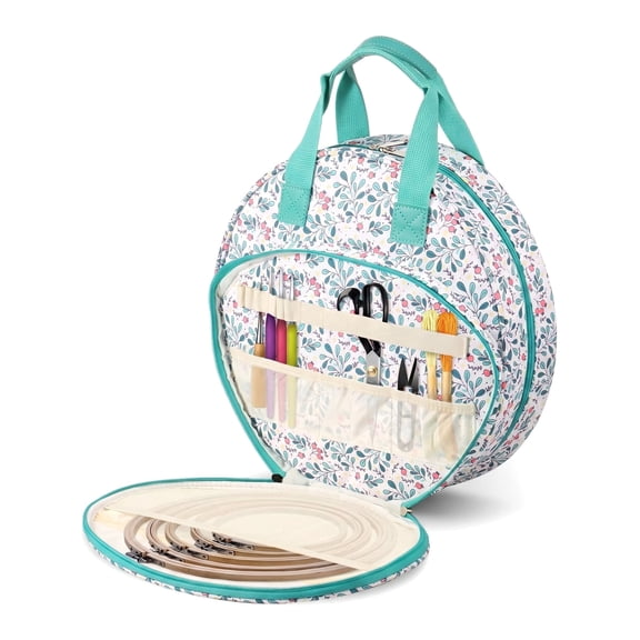 Embroidery Project Bag - Multiple Pockets and Handle for Cross Stitch Storage, Lake Blue