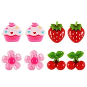 ABBAGEBA YeahiBaby 4 Pair of Lovely Kids Clip-on Earrings Girls Play Ear Clip Decorations Party Favors (Strawberry + Cherry + Flower + Ice Cream Each Pair)