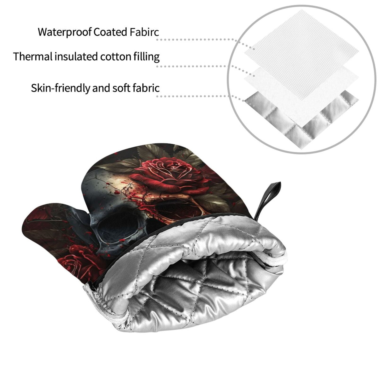 Blood Skull Roses 4Pcs Oven Mitts and Pot Holders Sets Oven Kitchen Gloves Hot Pads for Cooking BBQ Baking Grilling