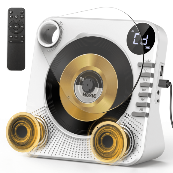 Desktop CD Player Bluetooth with HiFi Dual Speaker, CD Player for Home with Remote Control,Dust Cover,LCD Display,Sleep Timer,EQ Sound,USB/AUX/3.5mm Earphone Jack for Home,Kids,Gift