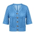 thumbnail image 6 of Lixiuxyad ‌Women's Crochet Shrug Cardigan Short Sleeve Open-Front Lace Button Down Knit Cardigan,Blue, 6 of 6
