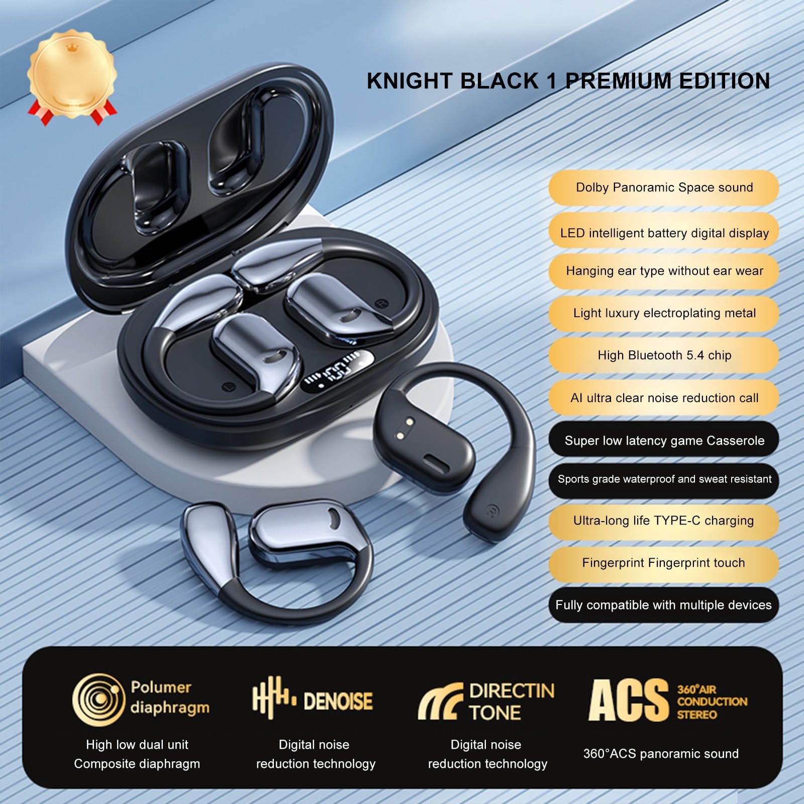Sport X20 by Ruroz, True-Wireless Workout Earbuds, Rotatable and Extendable Ear Hooks, Noise Cancelling, Deep Bass, IP68 Waterproof, Sweatproof, Dustproof, 48H Play, Sport Earbuds for Gym(Black)