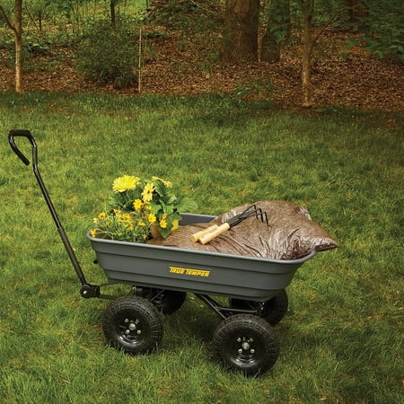 Poly Garden Cart Wagon, Easy Dump Design, 4 Cu. Ft. Capacity, 10 in. Pneumatic Tires for Lawn, Utility, Yard, Farm