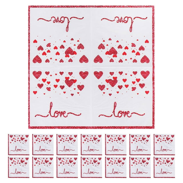 KAKOWELY 20 servilletas de papel para San Valentín con estampado de amor, desechables, para bebidas, almuerzos y cenas, para celebraciones de aniversario de boda.
