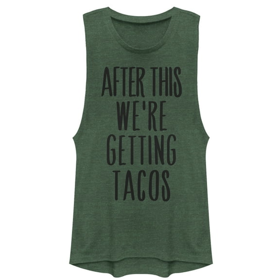 Junior's CHIN UP After This Getting Tacos  Festival Muscle Graphic Tee Pine Green Heather X Small
